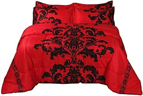 A Nice Night Boho Paisley Black Flower Soft Microfiber Comforter SetRed King ...