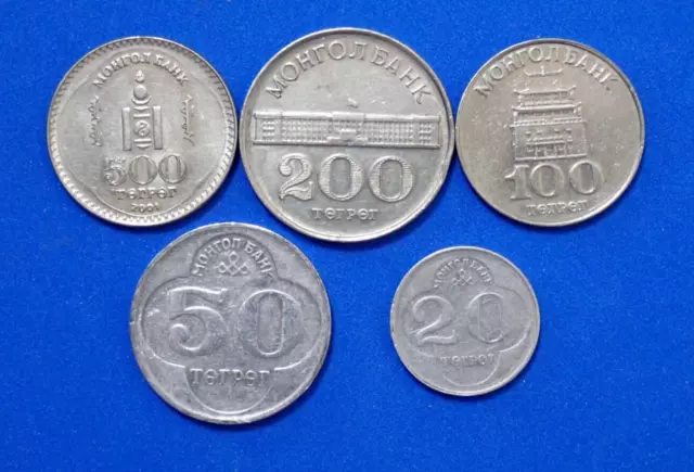 Mongolia 1994 + 2001 ●  20 ~ 500 Tugrik general circulation coins set