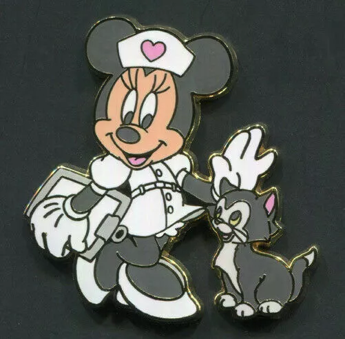 Disney Pin Minnie Mouse as Nurse & Figaro Pinocchio Cat Disney Store Japan JDS