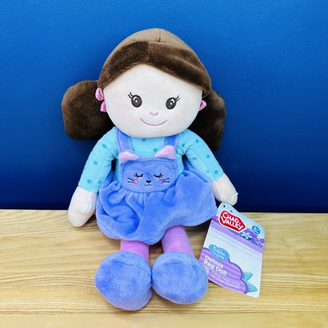 Argos Brown Haired Girl Rag Doll In Purple Cat Dress Soft Plush Toy 7-12”