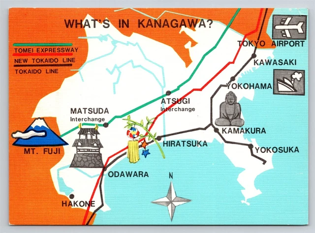 WHAT'S IN KANAGAWA Japan Tourist Map Cities Attractions Vintage