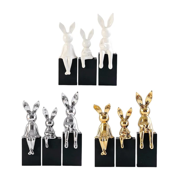3x Statues de Lapin Figurines Sculptures de Lapin à Collectionner Artisanat En