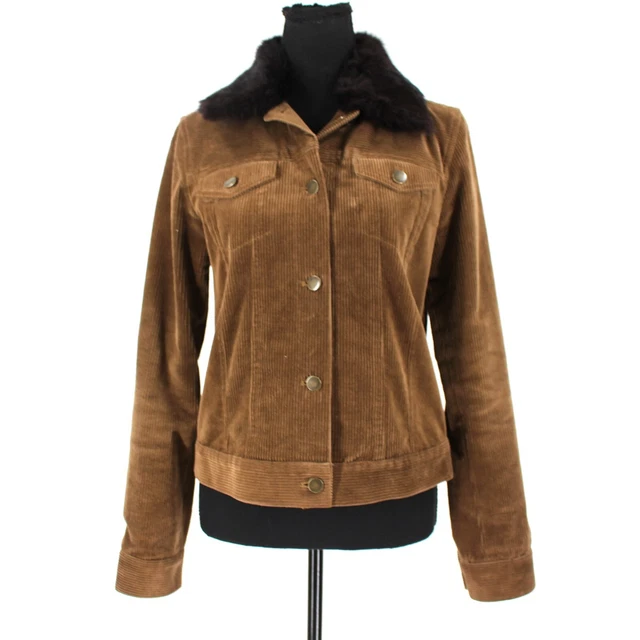 Theory Corduroy Fur Collar Jacket Snap Front Brown Medium Removable Black M Theory Corduroy Fur Collar Jacket Snap Front Brown Medium Removable Black M