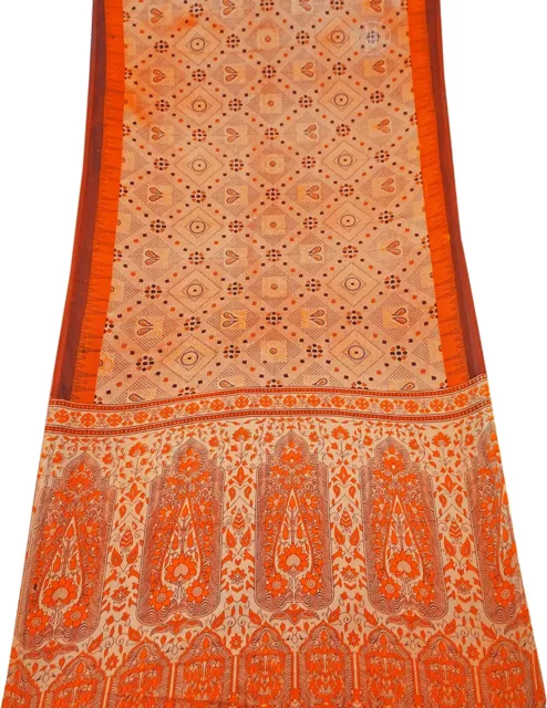 Jahrgang Orange Saree Seidenmischung Stoff Bandhani Kleid Wickeln Sari SI22508