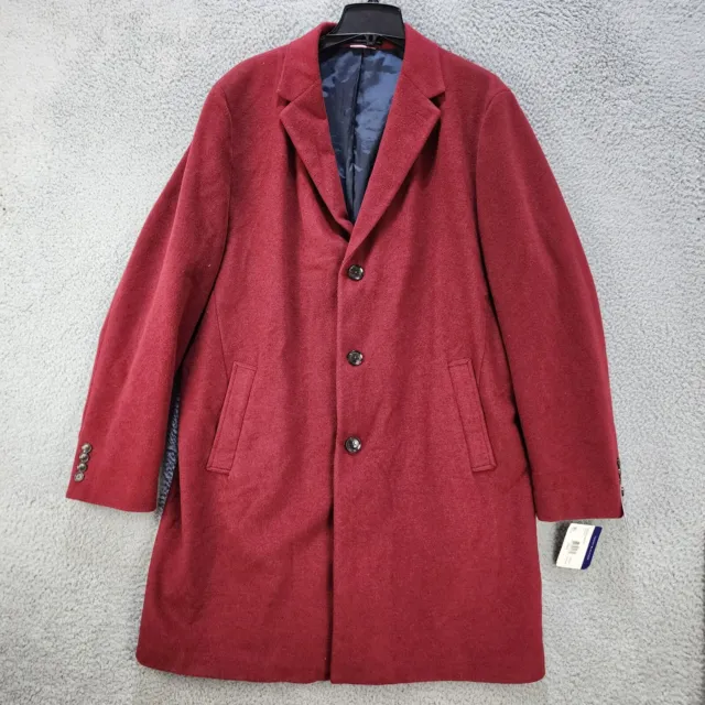 TOMMY HILFIGER Addison Single Breasted Wool Blend Overcoat Men's 46R Red