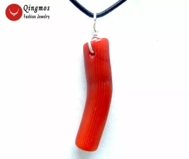 8*40mm Branch GENUINE Red Coral Pendant Necklace for Women 18" Chokers Jewelry