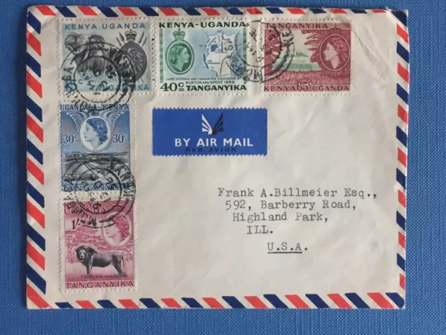 Couverture de courrier aérien Kenya Ouganda Tanganyika KUT Mombasa vers les États-Unis 13.12.1956