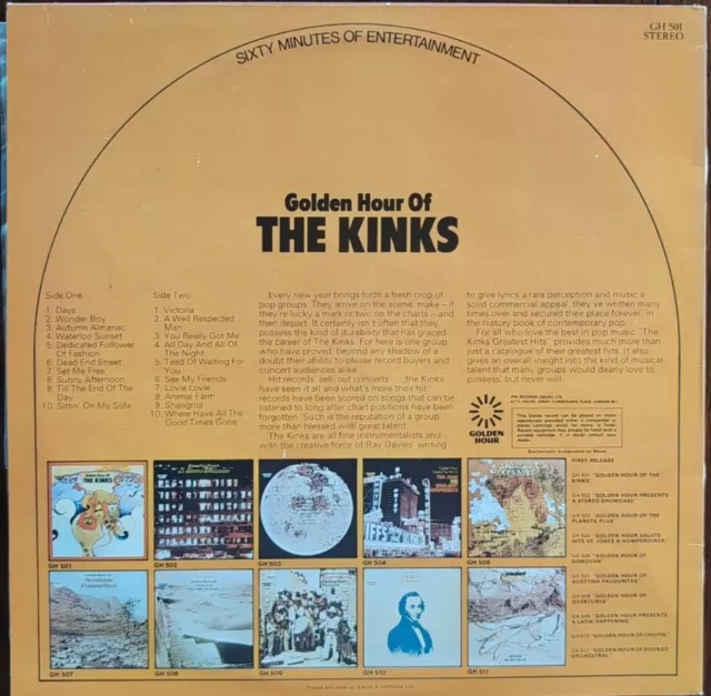 The Kinks Golden Hour Of The Kinks Vinyl Record VG+/VG+ GH501 1968 2