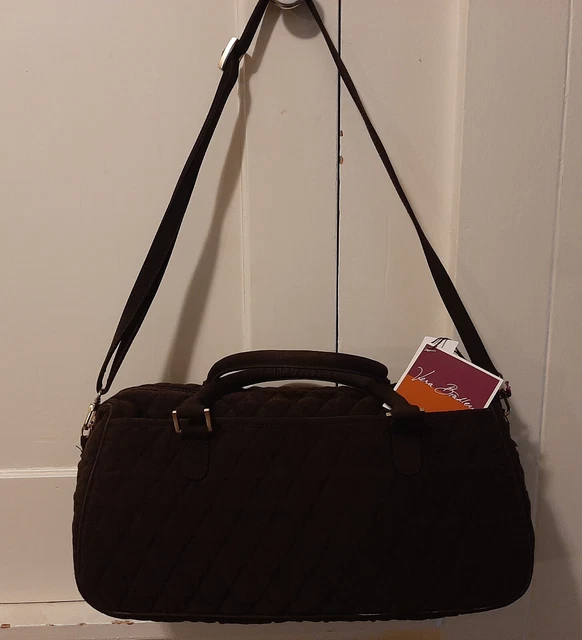Vera Bradley Boston Bag Espresso Brown with Crossbody Strap Quilted 13" Wide