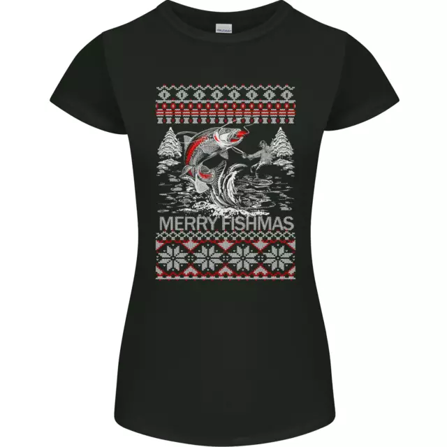 Maglietta da donna Fishing Merry Fishmas Funny Fisherman Natale Petite Cut