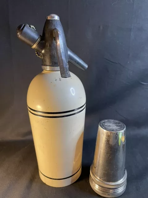 Vintage 1950s Sparklets Soda Syphon Seltzer Bottle & ThermoCup Stacked 4 Cups