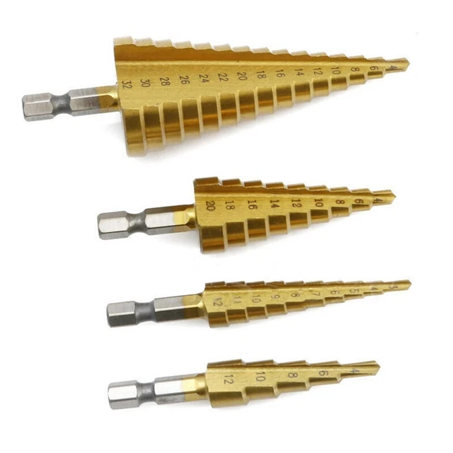 Step Drill Bit Pied Titane Trou 3-12/4-12/20/32mm 4Pcs Mèche Cône Fiable