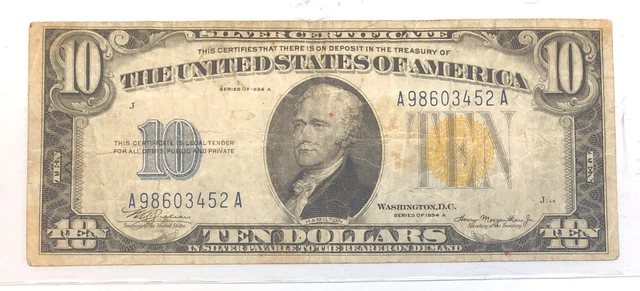 1934 $10 NORTH AFRICA Silver Certificate Ten Dollar Banknote A452A