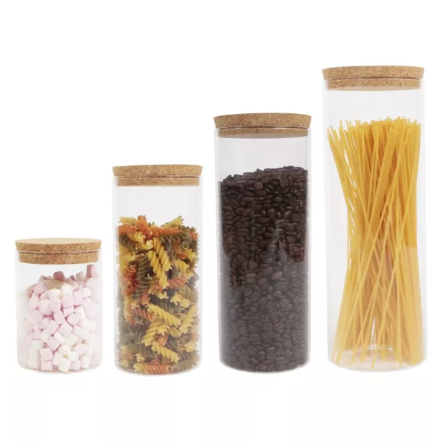 2pcs Small Glass Spices Condiment Coffee Sugar Tea Storage Jar Cork Top &  Spoon