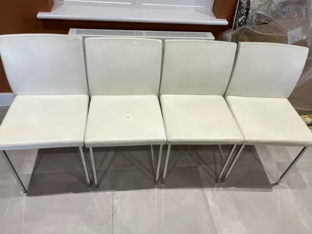 4 Italian Bontempi Casa White Leather & Chrome Dining Chairs £1600 BARGAIN!!!