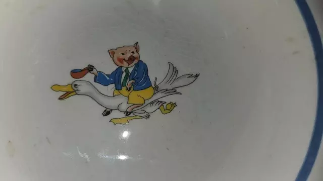 Pair Vintage Nursery Rhyme , Duck Themed Warming Dish Bartsch MFG Chicago 1950s 2