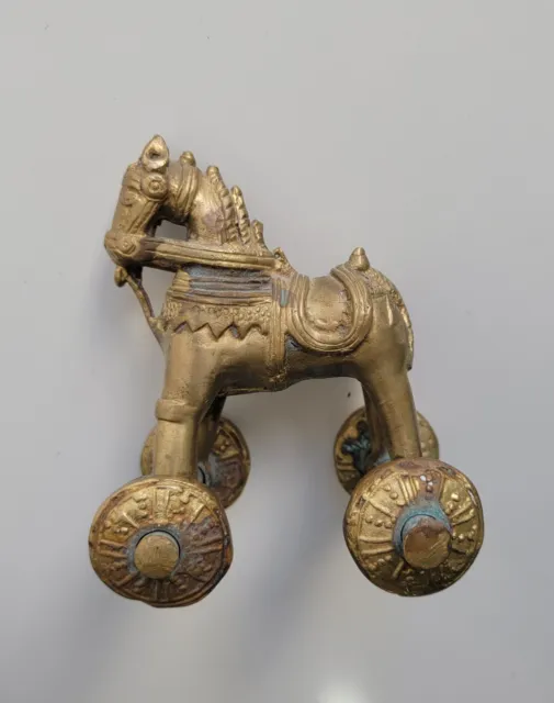 Vintage 19th Century Indian Brass Horse Temple Toy!