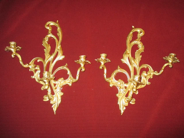 Vintage Cast Iron Wall Candle Holders Hollywood Regency Style 24" tall 3 arms