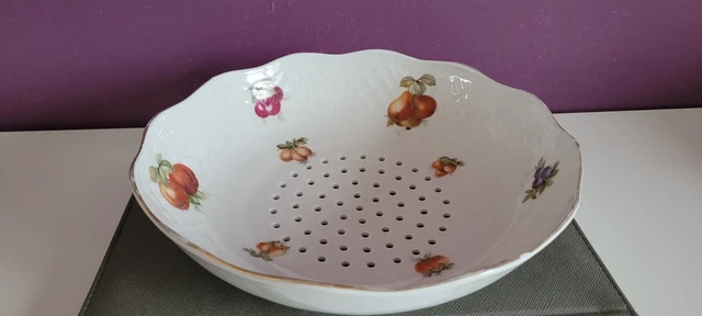 ÉGOUTTOIR À FRAISE en Faïence L' amandinoise Décor Fruits EUR 25,00