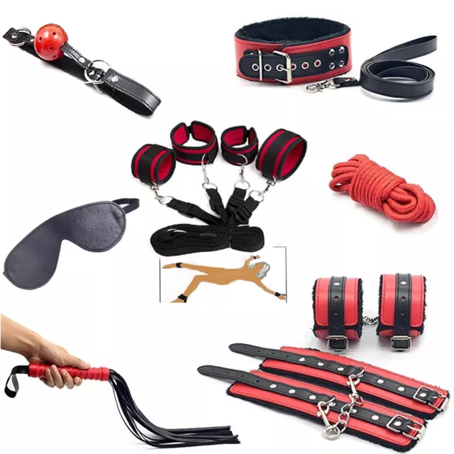 sadomaso Bondage KIT 8pzrosso nero costrittivo Frusta GUINZAGLIO party erotico