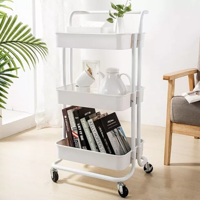 3-Tier Rolling Utility Cart Storage Trolley with Lockable Wheels Multifunction