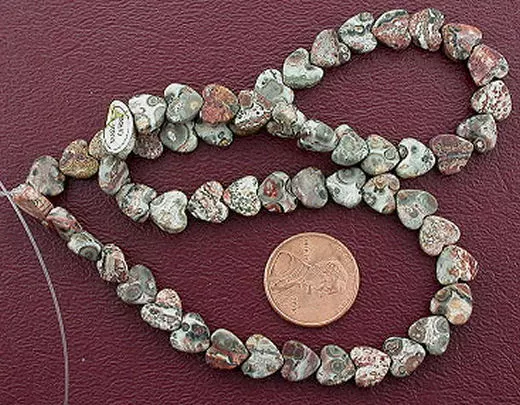 8mm Heart Gemstone Leopardskin Jasper Beads 15" Strand