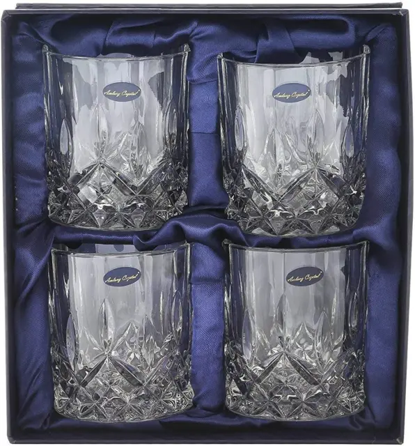 Lead-Free Double Old Fashioned Crystal Whiskey Glass 9 oz. ,Set of 4 With Box