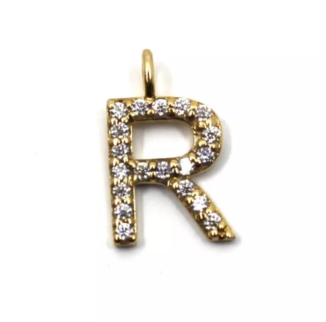 14K YELLOW GOLD Dainty Initial R Letter Pendant / Charm with Natural ...