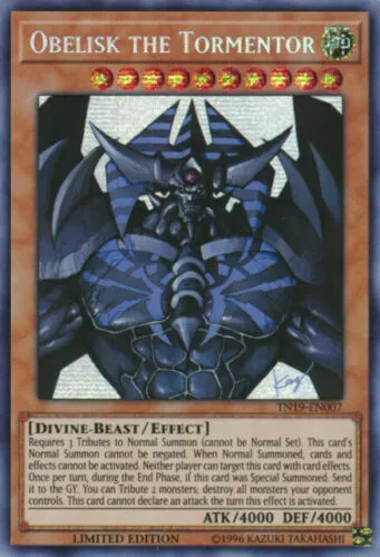 *** Obelisk The Tormentor *** Prismatic Secret Rare Tn19-En007 Yugioh!