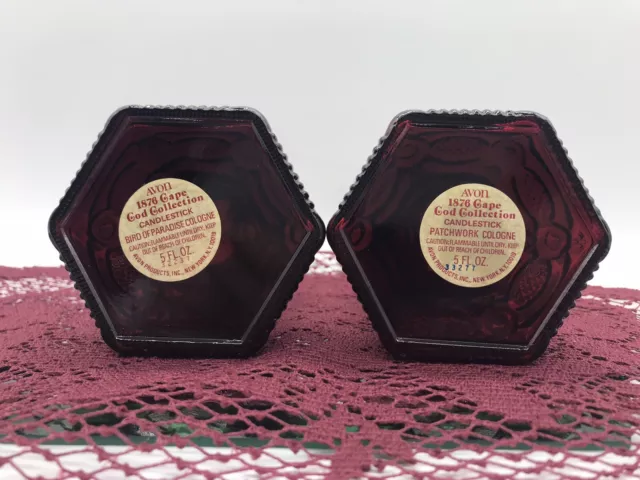 Pair of Avon "1876 Cape Cod" Cranberry Ruby Red Glass Candlesticks, Vintage 1975 2