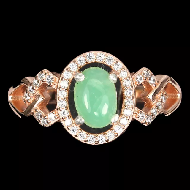 Non Chauffé Ovale Chrysoprase 7x5mm Simulé Zircone 925 Bague en Argent Taille 8