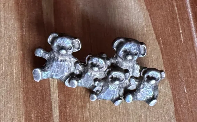 Vintage Sterling Silver Family Of Teddy Bears Brooch Makers Mark