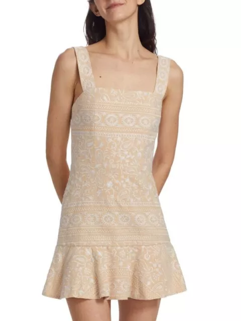 New Alice + Olivia Kaidra embroidered cotton mini dress NATURAL WHITE Sz 12 $440