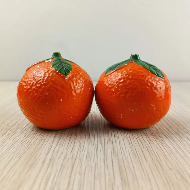 Vintage Retro Ceramic Salt & Pepper Shakers Bright Round Oranges Stoppers Intact