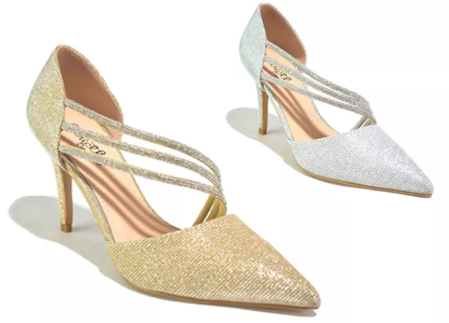 Ladies Diamante Sandals Womens Stiletto Heel Glitter Wedding Shoes UK Sizes 3-8