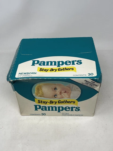 Vtg Pampers Newborn Diapers 30 pcs 6-13lbs, stay- dry- gathers