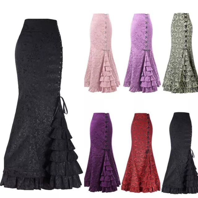 Ladies Fishtail Skirt Retro Victorian Skirt Mermaid Steampunk Gothic Corset Long