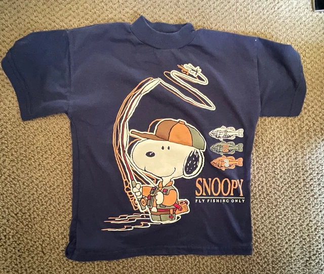 Vintage 90s SNOOPY the Fly Fisherman Heavyweight TShirt Boys SZ 6