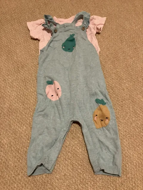 Baby girls 6-9 months knitted cotton dungarees and vest, Tu