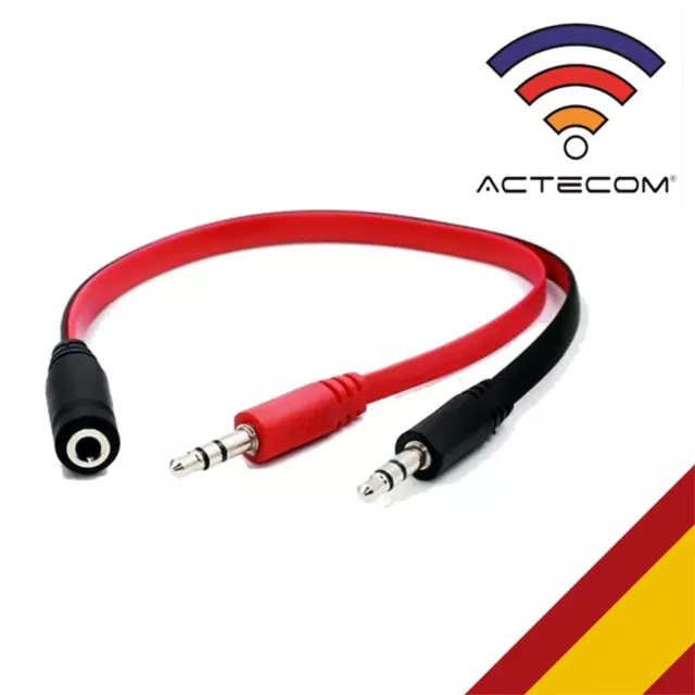 ACTECOM Cable adaptador Stereo Audio splitter 1 Jack hembra a 2 macho 3,5mm rojo