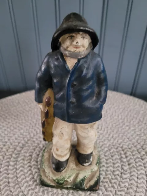 Antique Cast Iron Old Salt Fisherman Statue Figure  Doorstop Approx. 6.5 Inches