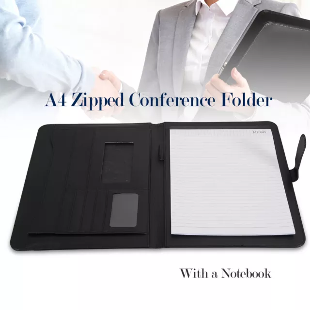 A4 Zipped Conference Folder Business PU Leather Document Bag Case Portfolio Gift