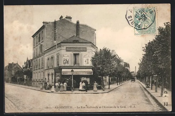 CPA Argenteuil, La Rue Nationale et l´Avenue de la Gare 1905