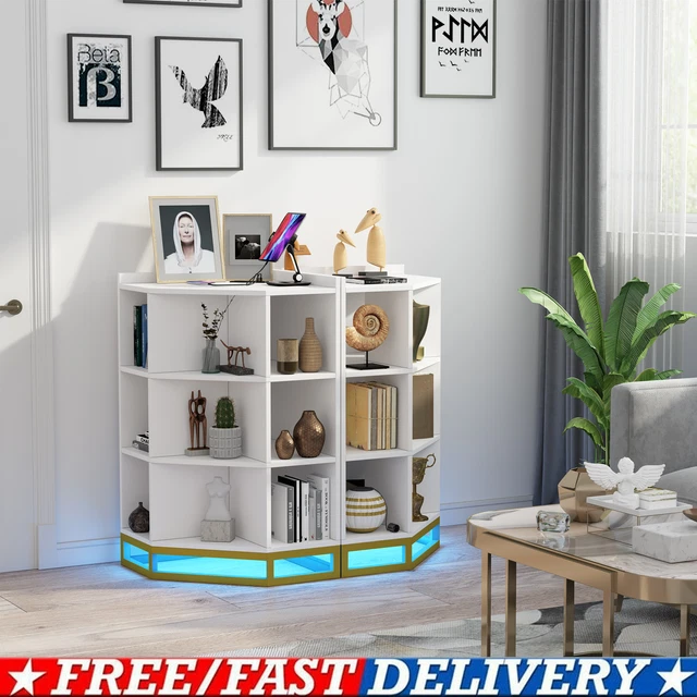 3-Tier LED Display Cabinet Floor Standing Curio Bookshelf Living Room USB Port 3-Tier LED Display Cabinet Floor Standing Curio Bookshelf Living Room USB Port