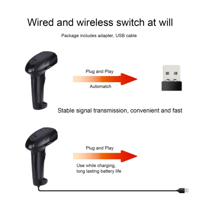 Handheld Barcode Scanner 2.4 GHz Wireless USB 2.0 Wired 1D Barcode Scanner P EGG