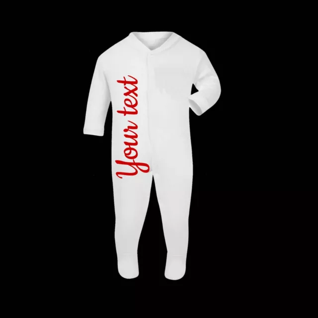 Personalised Name and Heart Baby Sleepsuit Bodysuit Grow Romper Shower Gift