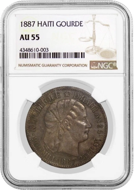 1887 Republic Of Haiti Gourde Silver NGC AU55 About Uncirculated Coin