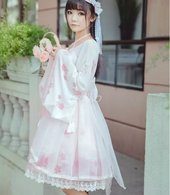 Japanese Womens Cute Embroidery Goddess Lolita Princess Sweet Kawaii Bow Dresses
