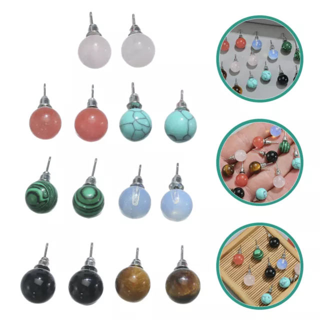 7 Pairs Natural Stone Earrings Miss Agate Jade Trendy for Women
