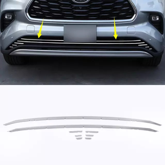 For Toyota Highlander 21-2022 Chrome Steel Front Bumper Lower Grille Trim Strips
